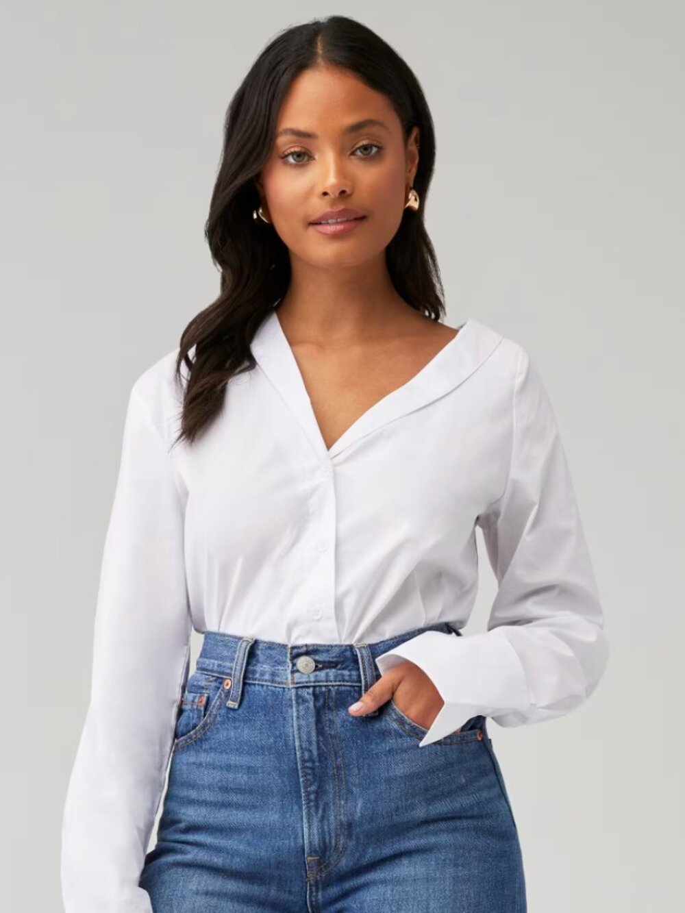 Bardot Saige Asymmetric Button Up Shirt NWT White S